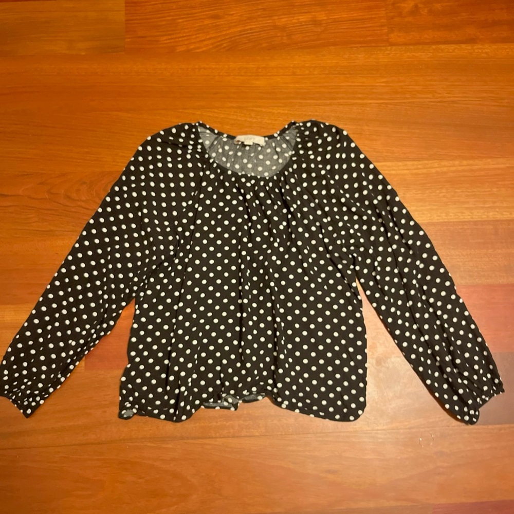 Loft Black and Ivory Polka Dot Blouse size M
